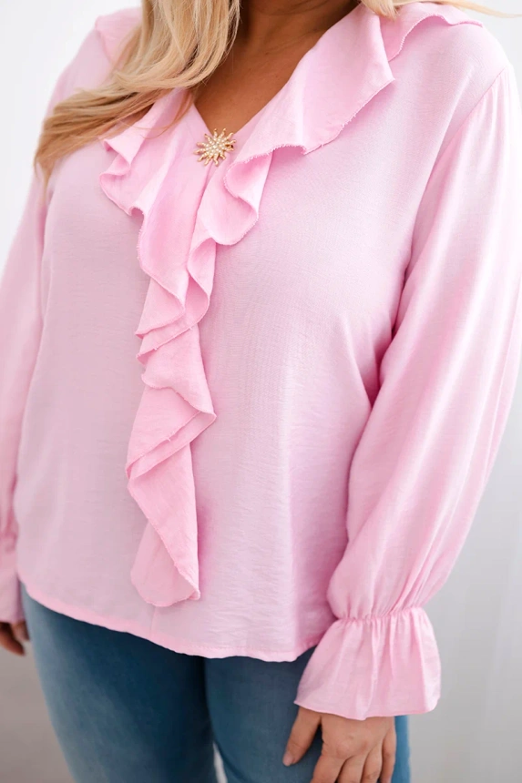 37020_4 Moteriška viskozinė bluzonė Plus Size su volantais ir dekoratyvine segtuku saldžiai - Image 4