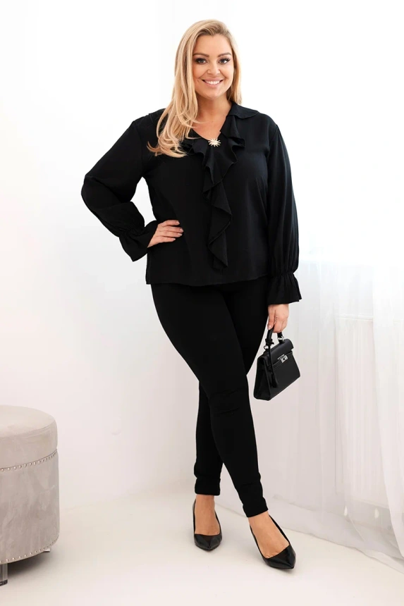 37026_1 Moteriška vizkozės bluzonė Plus Size su volanu ir dekoratyvine segtuku - Image 2