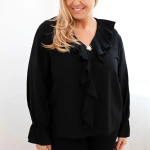 Moteriška vizkozės bluzonė Plus Size su volanu ir dekoratyvine segtuku