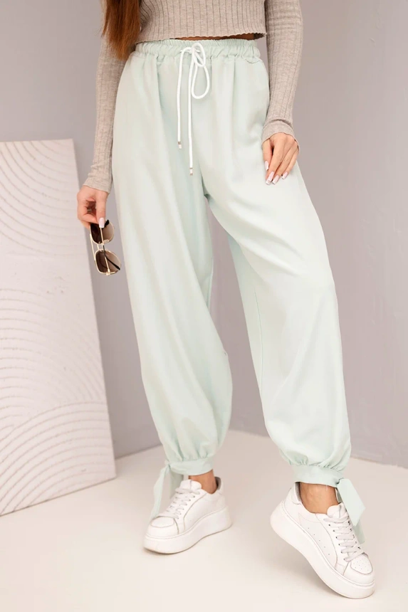 37057_4 Moteriškos kelnės su plačia kojine ir raišteliu apačioje tamsiai