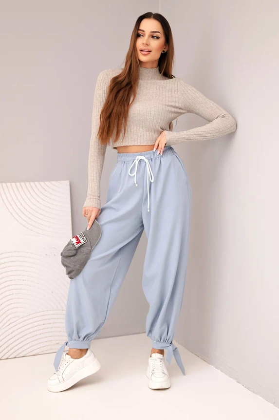 37059_1 Moteriškos kelnės su plačiomis kojomis ir raišteliu apačioje - Image 2