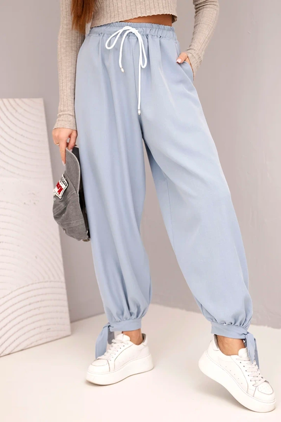 37059_4 Moteriškos kelnės su plačiomis kojomis ir raišteliu apačioje