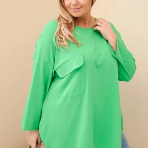 Moteriška Plus Size marškinėliai su medvilne, kišene ir sukamu rankovėmis šviesiai