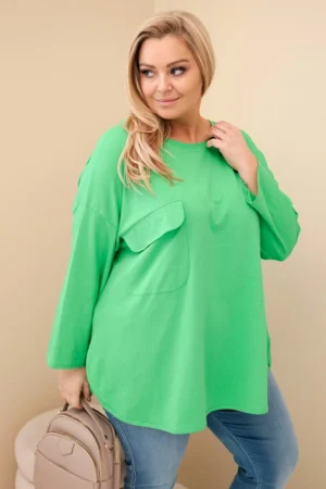 Moteriška Plus Size marškinėliai su medvilne, kišene ir sukamu rankovėmis šviesiai