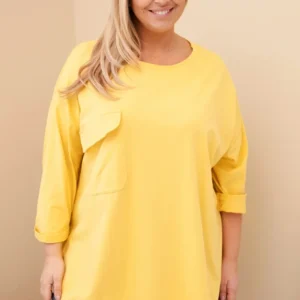 Moteriška bluzonė Plus Size su medvilne, su kišene ir sukamu rankoviu