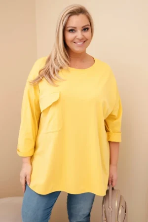 Moteriška bluzonė Plus Size su medvilne, su kišene ir sukamu rankoviu