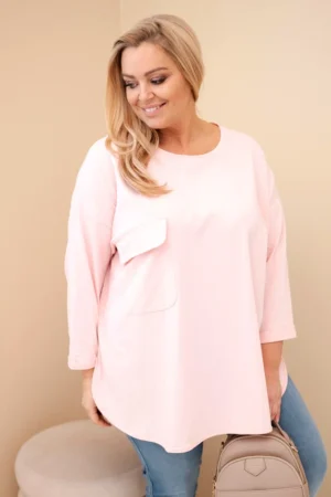 Moteriška bliuska Plus Size su medvilne, kišenė ir su pasukamomis rankovėmis