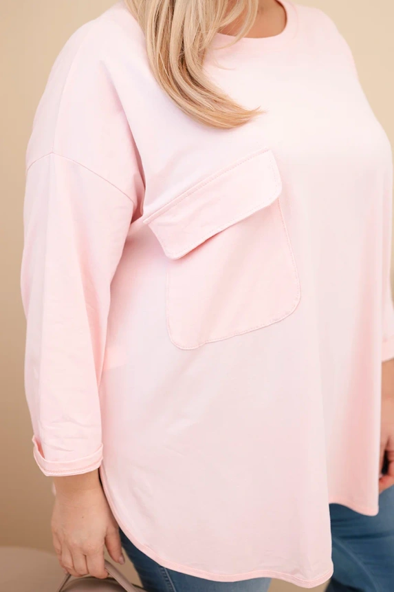 37067_4 Moteriška bliuska Plus Size su medvilne, kišenė ir su pasukamomis rankovėmis - Image 4