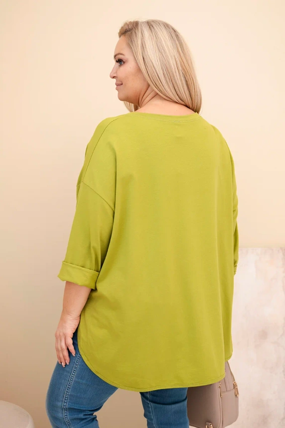 37068_2 Moteriška Plus Size marškiniai su kišene ir rankovėmis, sukabintais oliivinė - Image 3