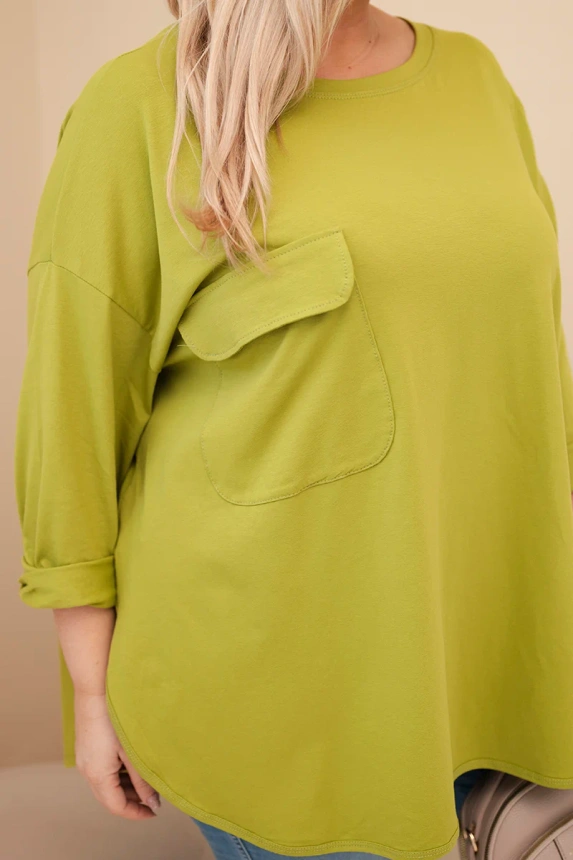 37068_4 Moteriška Plus Size marškiniai su kišene ir rankovėmis, sukabintais oliivinė - Image 4