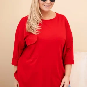 Moteriška Plus Size marškinėliai su medvilne, kišene ir su suktiniais rankovėmis