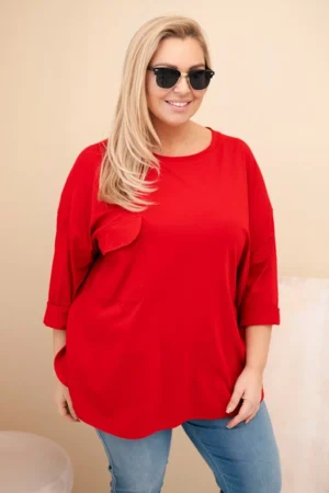 Moteriška Plus Size marškinėliai su medvilne, kišene ir su suktiniais rankovėmis