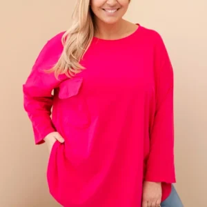 Moteriška Plus Size marškinėliai su medvilne, kišenė ir pasukama rankovė