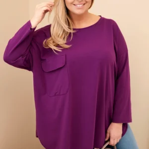 Moteriška Plus Size palaidinė su medvilne, kišene ir pasukamomis rankovėmis tamsiai