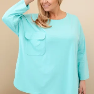 Moteriška Plus Size marškinėliai su medvilne, kišenė ir surišamomis rankovėmis