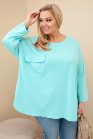 Moteriška Plus Size marškinėliai su medvilne, kišenė ir surišamomis rankovėmis