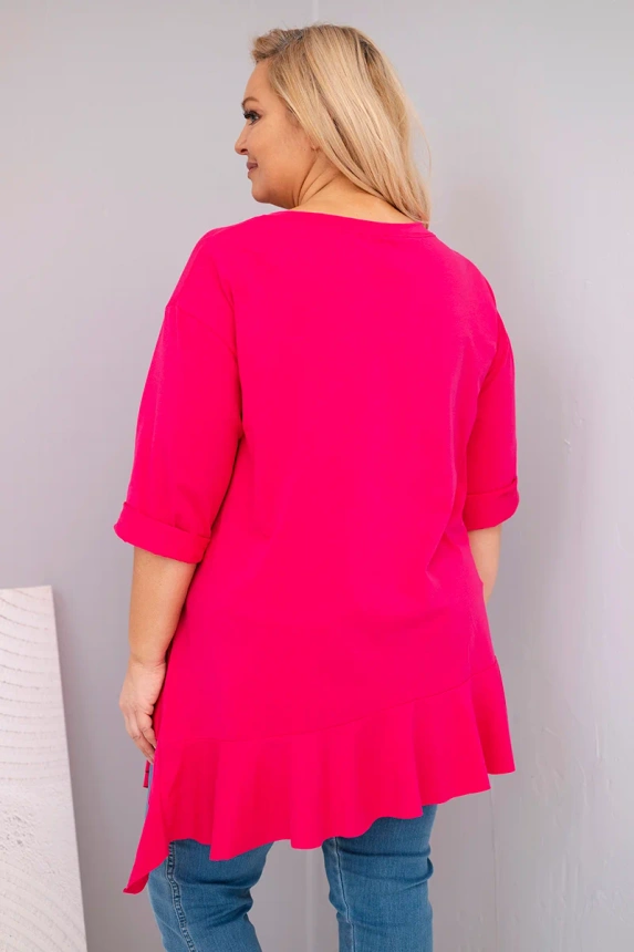 37073_2 Moteriška Plus Size marškinėliai su medvilne, raukšlėmis ir sukamu rankovėmis - Image 3