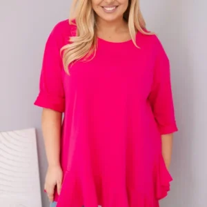 Moteriška Plus Size marškinėliai su medvilne, raukšlėmis ir sukamu rankovėmis