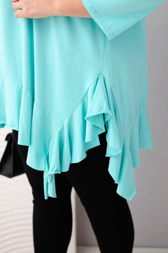 37075_3 Moteriška Plus Size palaidinė su medvilne, su raukiniais ir pasukamomis rankovėmis - Image 4