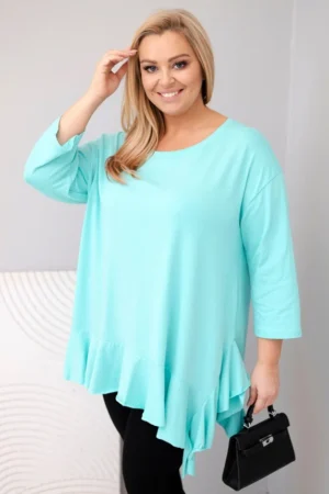 Moteriška Plus Size palaidinė su medvilne, su raukiniais ir pasukamomis rankovėmis