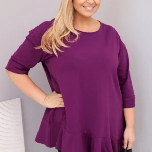 Moteriška Plus Size marškinėliai su medvilne, volanai ir suveržiamis rankovėmis tamsiai