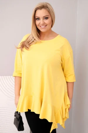Moteriška bluzonė Plus Size su medvilne, su volanu ir nusukamu rankovėmis