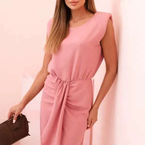 Moteriška medvilninė raukinė su V formos iškirpte ir mygtukais tamsiai