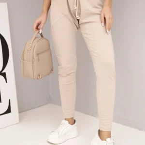 Moteriškos kelnės su elastingu juosmeniu ir raišteliu bežinės