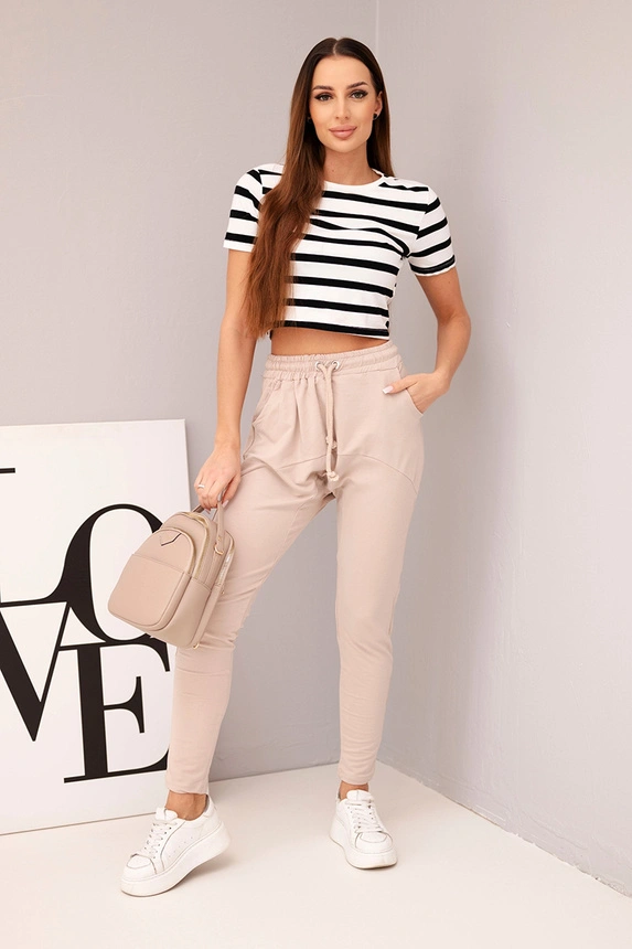 37325_3 Moteriškos kelnės su elastingu juosmeniu ir raišteliu bežinės - Image 3