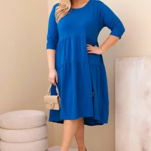 Moteriška medvilninė suknelė Plus Size su volanais ir pasukta rankove chabrova