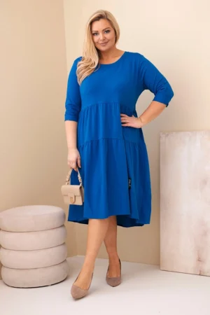 Moteriška medvilninė suknelė Plus Size su volanais ir pasukta rankove chabrova