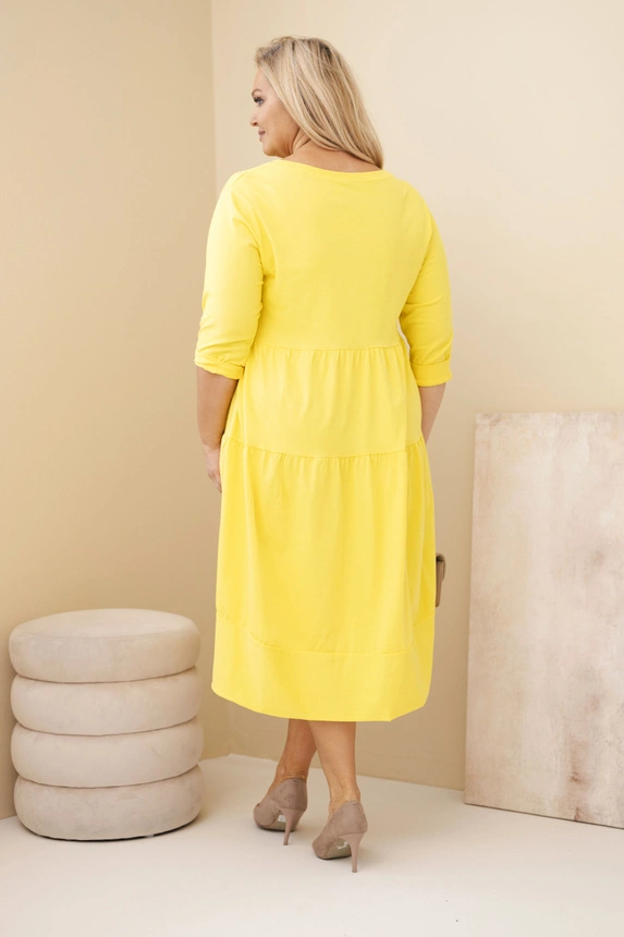 37400_2 Moteriška medvilninė suknelė Plus Size su volanais ir pasukta rankove - Image 3