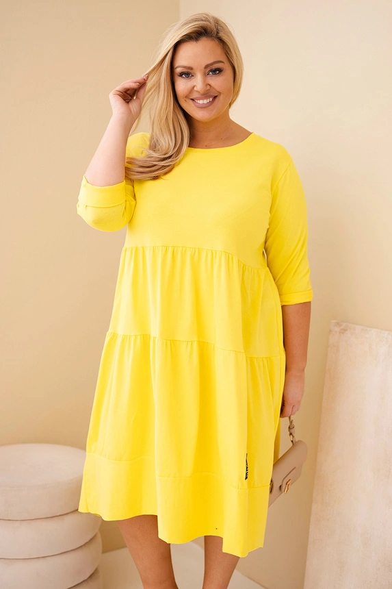 37400_3 Moteriška medvilninė suknelė Plus Size su volanais ir pasukta rankove - Image 2