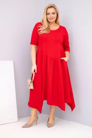 Moteriška medvilninė suknelė Plus Size su asimetriniu kraštu