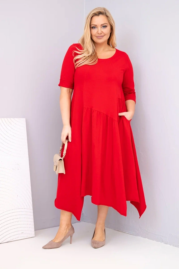 37417_1 Moteriška medvilninė suknelė Plus Size su asimetriniu kraštu