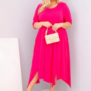 Moteriška medvilninė suknelė Plus Size su asimetriniu apačiu