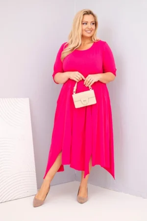 Moteriška medvilninė suknelė Plus Size su asimetriniu apačiu