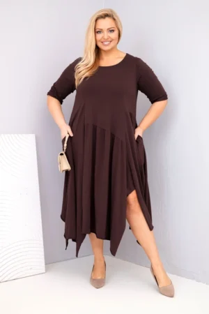 Moteriška medvilninė suknelė Plus Size su asimetriniu apačiu
