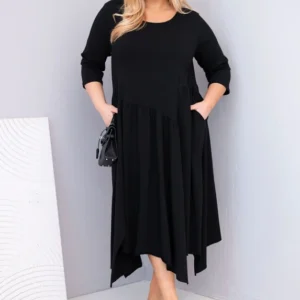 Moteriška medvilninė suknelė Plus Size su asimetrišku apačiu