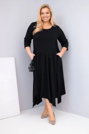Moteriška medvilninė suknelė Plus Size su asimetrišku apačiu