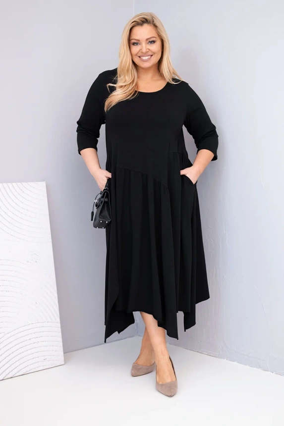 37425_1 Moteriška medvilninė suknelė Plus Size su asimetrišku apačiu
