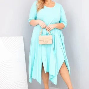 Moteriška medvilninė suknelė Plus Size su asimetriniu apačiu