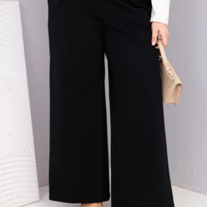 Moteriškos Plus Size kelnės su plačiomis kojomis ir aukštu liemeniu