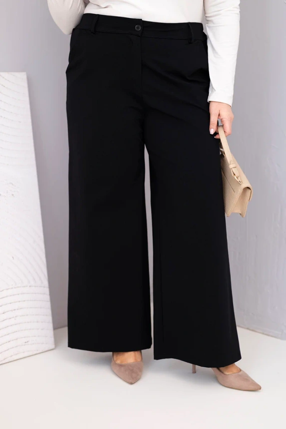 37617_3 Moteriškos Plus Size kelnės su plačiomis kojomis ir aukštu liemeniu
