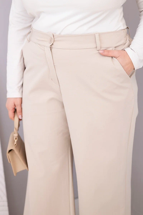 37618_4 Moteriškos Plus Size kelnės su plačia kojine ir aukštu liemeniu bežinės - Image 4