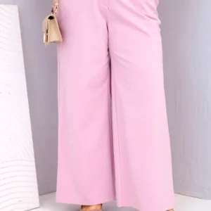 Moteriškos Plus Size kelnės su plačiomis kojomis ir aukštu liemeniu tamsiai