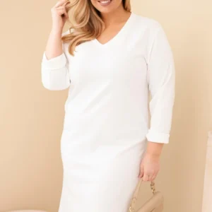 Moteriška Plus Size suknelė su V formos iškirpte ir rankovėmis