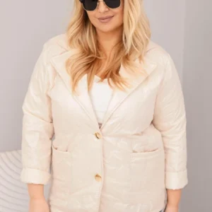 Moteriška Plus Size pamušaluota striukė su apykakle ir kišenėmis gėlėta bežinė