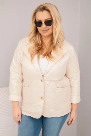 Moteriška Plus Size pamušaluota striukė su apykakle ir kišenėmis gėlėta bežinė