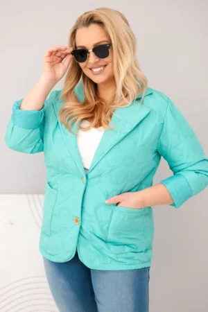 Paltas moterims Plus Size gėlėtas su apykakle ir kišenėmis